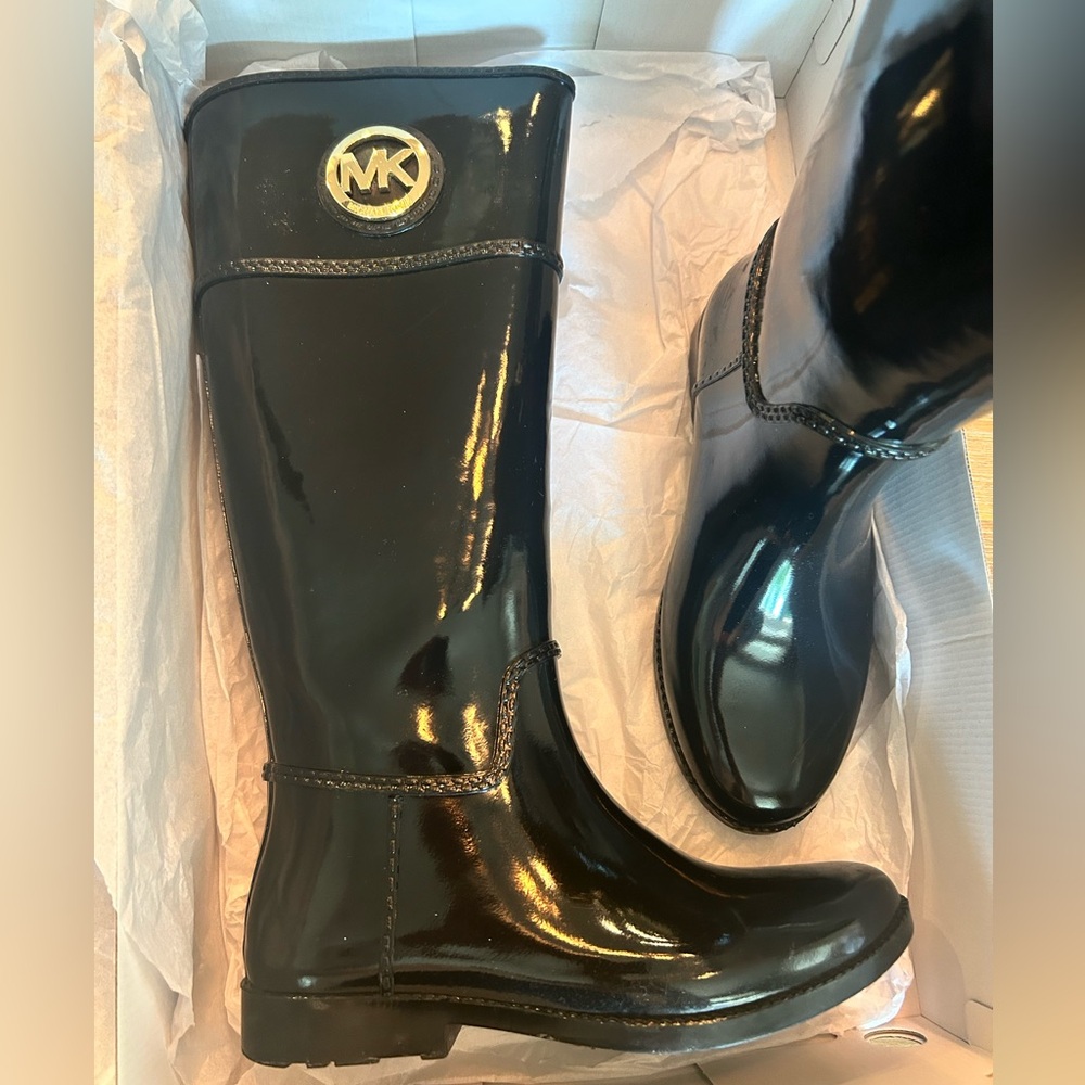 Michael Kors Stockard Tall Rain Boot Black Sz 8